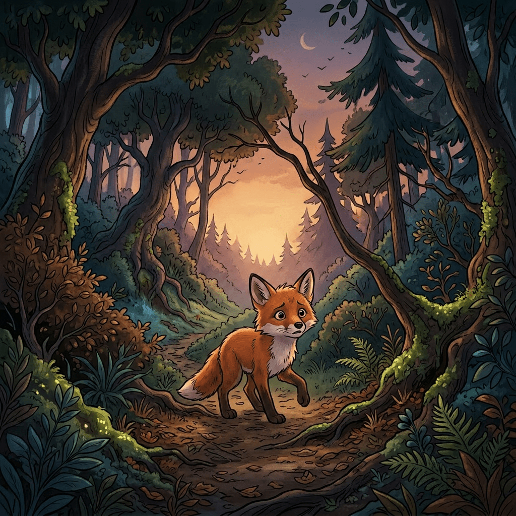 Masked hero in black attire standing on forest path at dusk